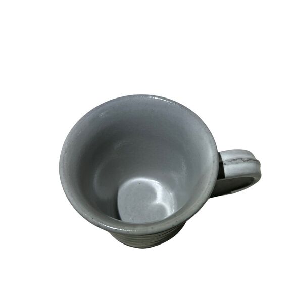Crate and Barrel Coffee Cup 8 oz Mug White Stoneware Brown Dip Bottom signed - Picture 2 of 8